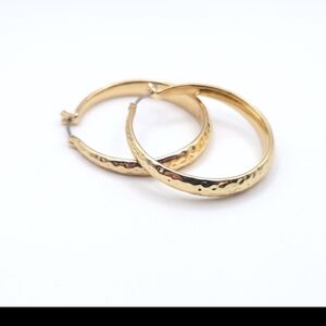 Gold Hammered Hoop Earrings - Women Jewelry